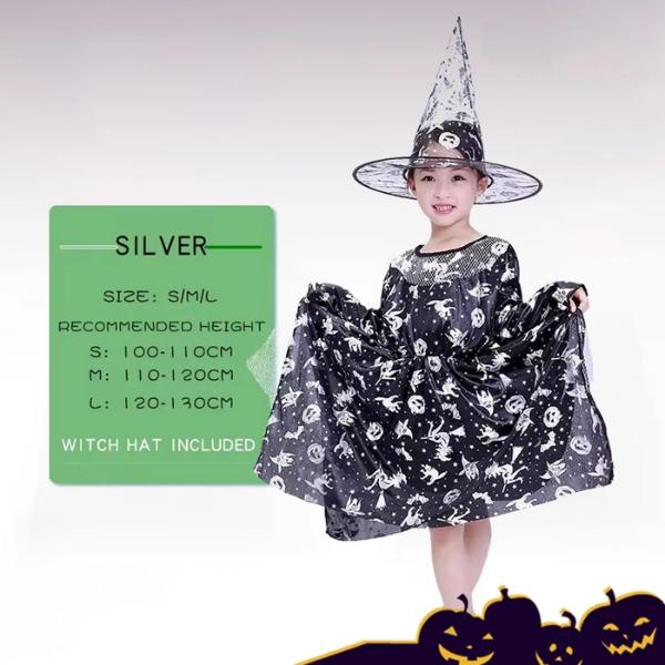 ชุดแม่มดฮาโลวีนเด็กหญิง ชุดคอสเพลย์แฟนซีลายฟักทอง พร้อมผ้าคลุม+หมวก ผ้านุ่มใส่สบาย สำหรับปาร์ตี้ฮาโลวีน 2025