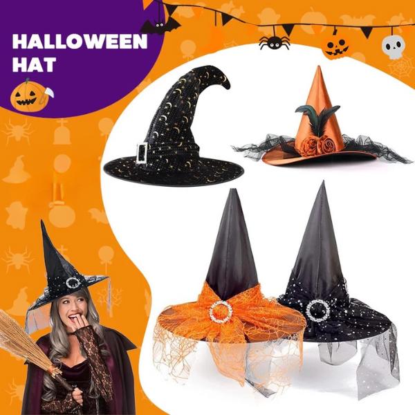 หมวกแม่มดฮาโลวีน ลายลูกไม้ ผ้าคลุมหน้าแฟนซี พร็อพแต่งตัวปาร์ตี้คอสเพลย์แม่มดสุดหลอน