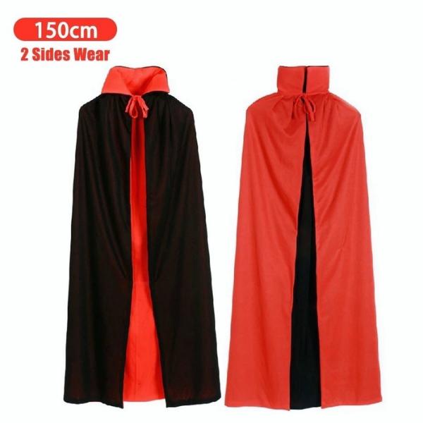 ผ้าคลุมฮาโลวีนสองด้าน สีดำแดง เสื้อคลุมแวมไพร์ แฟนซีคอสเพลย์แม่มด สำหรับเด็กและผู้ใหญ่ 90–150ซม