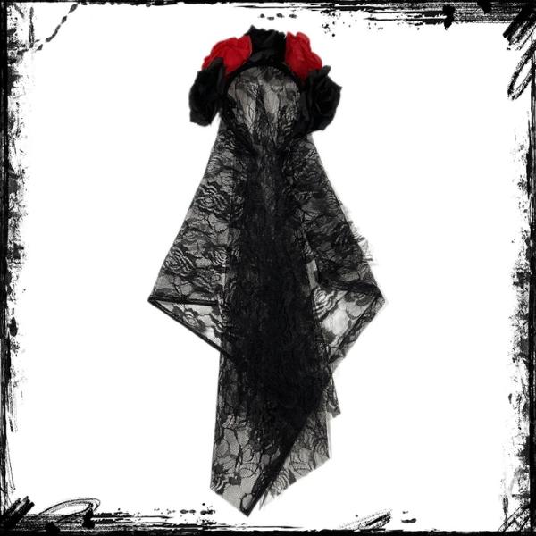 ที่คาดผมเจ้าสาวฮาโลวีน ดอกไม้ลูกไม้สีดำ ผ้าคลุมหน้าแฟชั่น คอสเพลย์โกธิค สำหรับปาร์ตี้แต่งหน้า