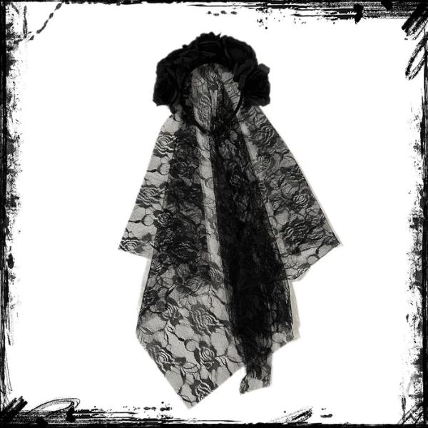 ที่คาดผมเจ้าสาวฮาโลวีน ดอกไม้ลูกไม้สีดำ ผ้าคลุมหน้าแฟชั่น คอสเพลย์โกธิค สำหรับปาร์ตี้แต่งหน้า