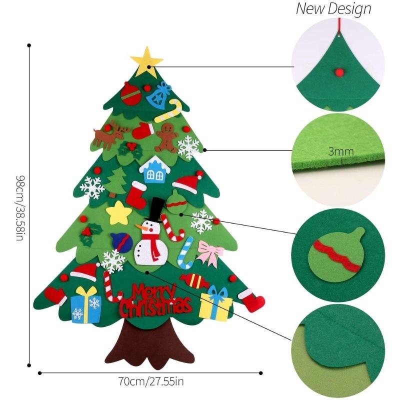 DIY ต้นคริสต์มาส 3D สักหลาด Felt Christmas Tree แขวนผนัง พร้อมไฟ LED ของเล่นเด็ก ตกแต่งบ้าน คริสต์มาส ปีใหม่ ของตกแต่งเทศกาลสุดน่ารัก หิมะเทียม ซานตาคลอส เป่าลม ตัว อักษร งานแต่ง