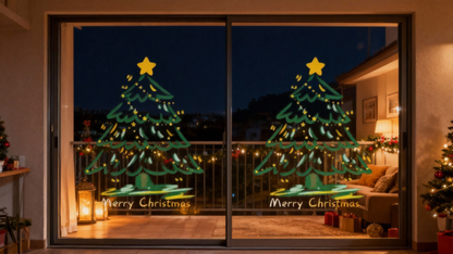สติกเกอร์หน้าต่างคริสต์มาส,ขนาดใหญ่ที่ถอดออกได้สติ๊กเกอร์ติดผนังต้นคริสต์มาส,อุปกรณ์ปาร์ตี้กันน้ํา PVC สติกเกอร์ไฟฟ้าสถิต Offices