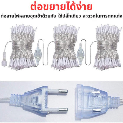 ไฟประดับปิงปอง 9 เมตร 100 หลอด LED ไฟตกแต่งคริสต์มาส ไฟกระพริบ 8 โหมด กันน้ำ กันฝน ใช้ได้ทั้งในบ้านและนอกบ้าน สวน งานปาร์ตี้ วินเทจ