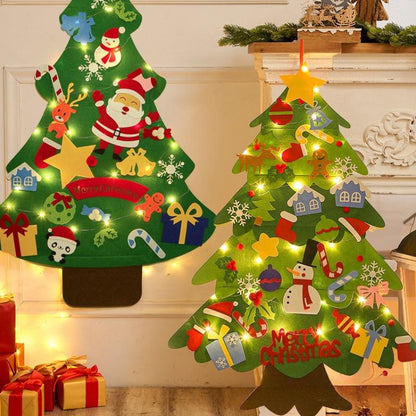 DIY เพดาน 3D นับถือหลาด Felt Christmas Tree ประเพณีพร้อมไฟ LED ของเล่นเด็ก ตกแต่งบ้าน ปีใหม่ของตกแต่งเทศกาลสุดน่ารักในเทียม ซานตาคลอส เป่าลมนักร้อง อักษรงานแต่ง