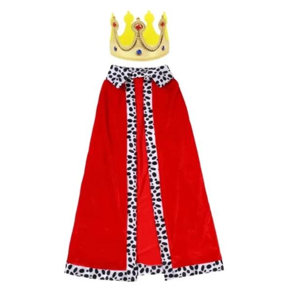ผ้าคลุมเจ้าชายกำมะหยี่สีแดง  พร้อมมงกุฎ ชุดแฟนซีเด็ก ชุดคอสเพลย์ราชา สำหรับปาร์ตี้ฮาโลวีนและคริสต์มาส