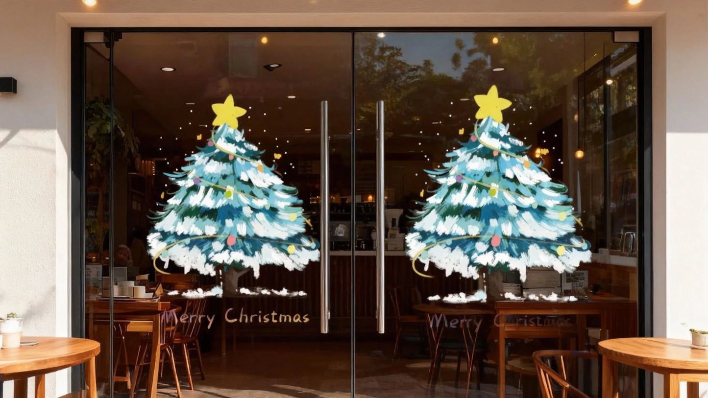 สติกเกอร์หน้าต่างคริสต์มาส,ขนาดใหญ่ที่ถอดออกได้สติ๊กเกอร์ติดผนังต้นคริสต์มาส,อุปกรณ์ปาร์ตี้กันน้ํา PVC สติกเกอร์ไฟฟ้าสถิต Offices