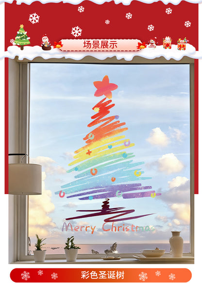 สติกเกอร์หน้าต่างคริสต์มาส,ขนาดใหญ่ที่ถอดออกได้สติ๊กเกอร์ติดผนังต้นคริสต์มาส,อุปกรณ์ปาร์ตี้กันน้ํา PVC สติกเกอร์ไฟฟ้าสถิต Offices