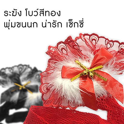 ถุงมือตาข่ายยาวคริสต์มาส สีแดง โบว์ เซ็กซี่ แฟนซี ปาร์ตี้ xmas roleplay แดงดำ ใส่สบาย ไม่บาดผิว ชุดคริสต์มาส พร้อมส่ง