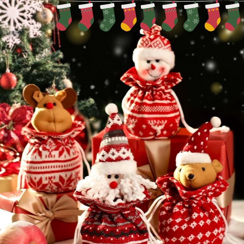ถุงของขวัญคริสต์มาส ถักซานตา ลายเกล็ดหิมะ กวาง ซานต้า กระเป๋าแอปเปิ้ล ถุงขนม ตกแต่งคริสต์มาส ปีใหม่ ของขวัญน่ารัก สไตล์โฮมเดคอร์