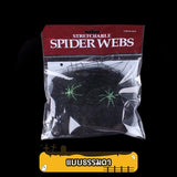 ใยแมงมุมปลอมสีสันสดใส พร้อมแมงมุมตกแต่ง พร็อพปาร์ตี้ฮาโลวีน ตกแต่งบ้านผีสิง ฉากหนีห้องผีสิง