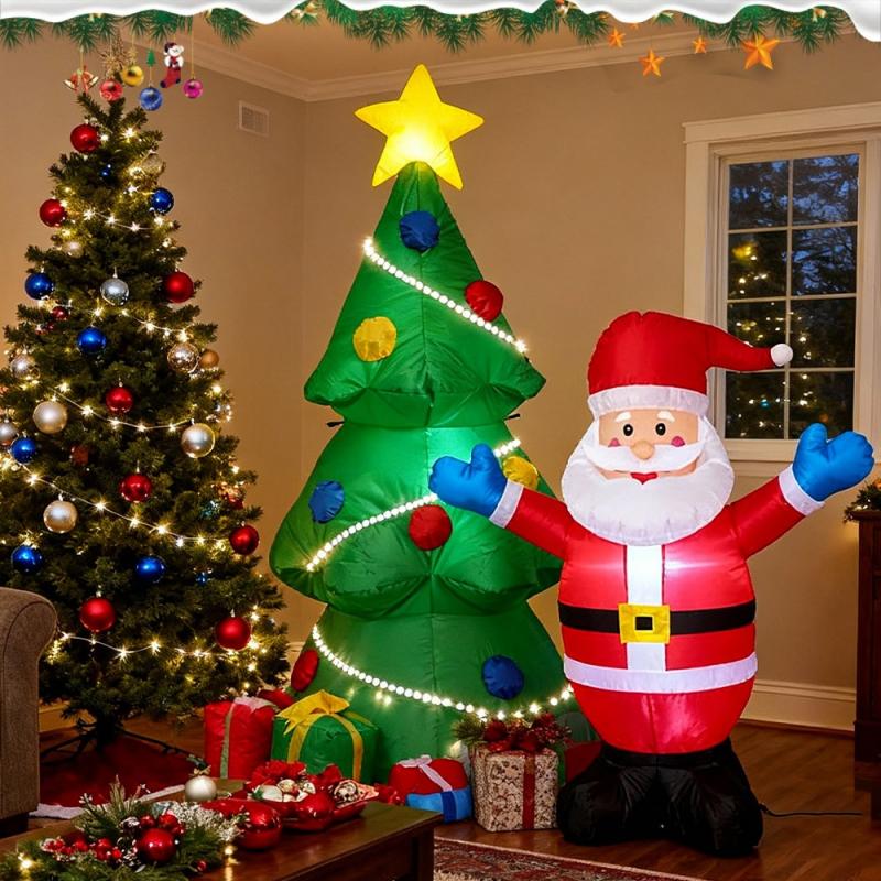 ซานต้าเป่าลมขนาดใหญ่ 2.4M พร้อมไฟ LED และอะแดปเตอร์ ของตกแต่งคริสต์มาสกลางแจ้ง เครื่องประดับซานตาคลอสพองลมสำหรับบ้านและงานปาร์ตี้