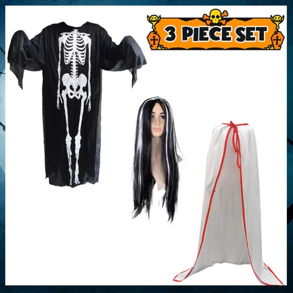 Halloween Skeleton Costume with Mask Gloves Scary Ghost Outfit for Kids Adults Perfect for Party Cosplay