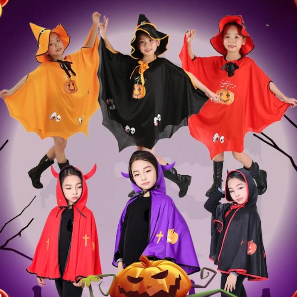 Cute Halloween Pumpkin Cloak for Kids  Witch Costume Cape Fancy Dress Up for Party School Events