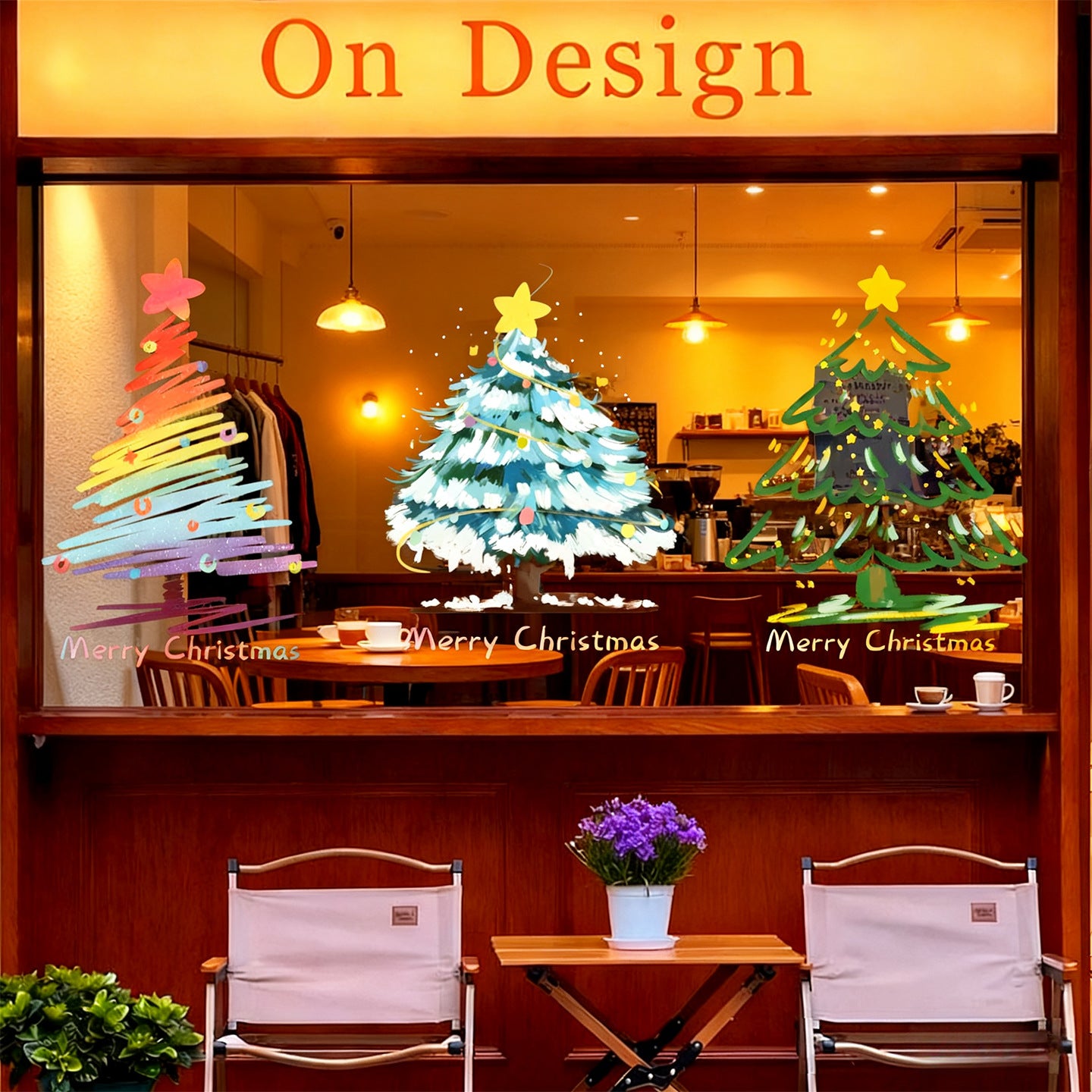 สติกเกอร์หน้าต่างคริสต์มาส,ขนาดใหญ่ที่ถอดออกได้สติ๊กเกอร์ติดผนังต้นคริสต์มาส,อุปกรณ์ปาร์ตี้กันน้ํา PVC สติกเกอร์ไฟฟ้าสถิต Offices