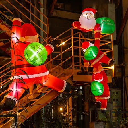 ซานต้าเป่าลมขนาดใหญ่ 2.4M พร้อมไฟ LED และอะแดปเตอร์ ของตกแต่งคริสต์มาสกลางแจ้ง เครื่องประดับซานตาคลอสพองลมสำหรับบ้านและงานปาร์ตี้