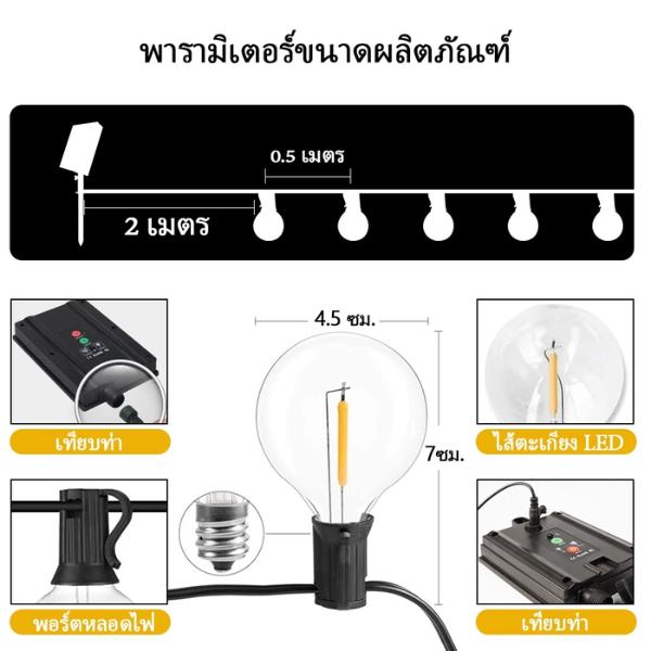 ไฟปิงปองโซล่าเซลล์ วอร์มไวท์ กันน้ำ ประหยัดไฟ สำหรับตกแต่งสวน ระเบียง แคมป์ปิ้ง 5 เมตร LED ต่อเส้นได้ ไฟ  ติด  ศาลพระภูมิ  สวย  ๆ  ดอกไม้  โซล่าเซลล์