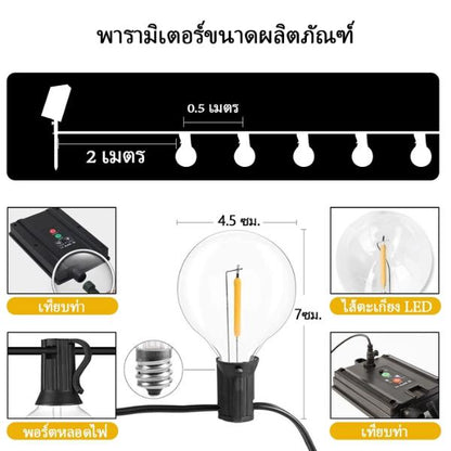 ไฟปิงปองโซล่าเซลล์ วอร์มไวท์ กันน้ำ ประหยัดไฟ สำหรับตกแต่งสวน ระเบียง แคมป์ปิ้ง 5 เมตร LED ต่อเส้นได้ ไฟ  ติด  ศาลพระภูมิ  สวย  ๆ  ดอกไม้  โซล่าเซลล์
