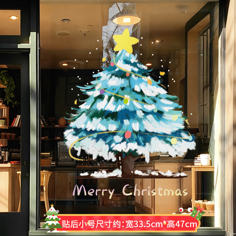 สติกเกอร์หน้าต่างคริสต์มาส,ขนาดใหญ่ที่ถอดออกได้สติ๊กเกอร์ติดผนังต้นคริสต์มาส,อุปกรณ์ปาร์ตี้กันน้ํา PVC สติกเกอร์ไฟฟ้าสถิต Offices