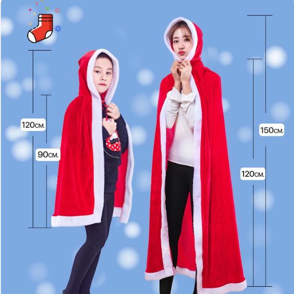 ชุดซานตาคลอส ผ้าคลุมคริสต์มาส แฟนซี เสื้อคลุมซานตี้ ผ้ากำมะหยี่แดง Xmas สำหรับเด็กผู้ใหญ่ แต่งตัวปาร์ตี้ ของขวัญ