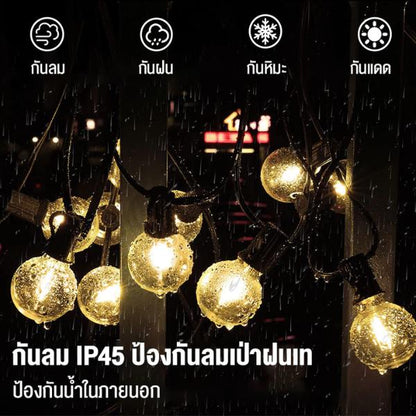 ไฟปิงปองโซล่าเซลล์ วอร์มไวท์ กันน้ำ ประหยัดไฟ สำหรับตกแต่งสวน ระเบียง แคมป์ปิ้ง 5 เมตร LED ต่อเส้นได้ ไฟ  ติด  ศาลพระภูมิ  สวย  ๆ  ดอกไม้  โซล่าเซลล์