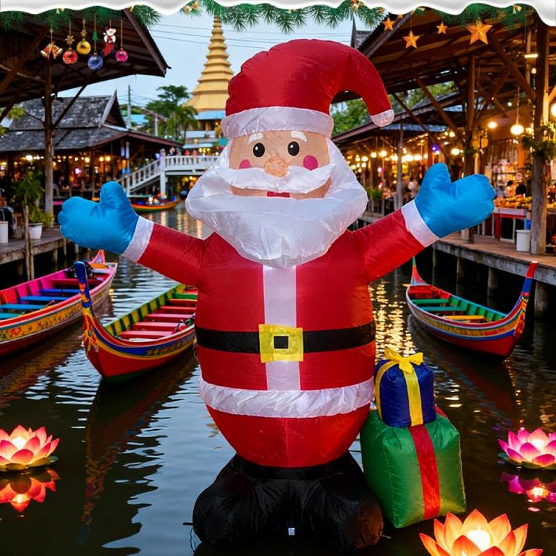 ซานต้าเป่าลมขนาดใหญ่ 2.4M พร้อมไฟ LED และอะแดปเตอร์ ของตกแต่งคริสต์มาสกลางแจ้ง เครื่องประดับซานตาคลอสพองลมสำหรับบ้านและงานปาร์ตี้