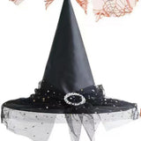 หมวกแม่มดฮาโลวีน ลายลูกไม้ ผ้าคลุมหน้าแฟนซี พร็อพแต่งตัวปาร์ตี้คอสเพลย์แม่มดสุดหลอน