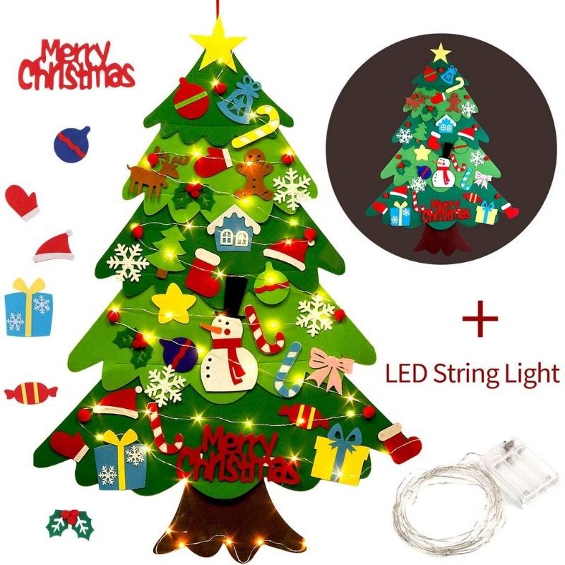 DIY เพดาน 3D นับถือหลาด Felt Christmas Tree ประเพณีพร้อมไฟ LED ของเล่นเด็ก ตกแต่งบ้าน ปีใหม่ของตกแต่งเทศกาลสุดน่ารักในเทียม ซานตาคลอส เป่าลมนักร้อง อักษรงานแต่ง