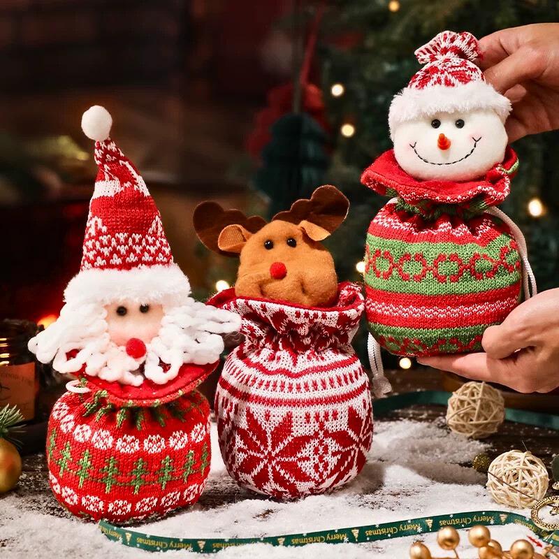 ถุงของขวัญคริสต์มาส ถักซานตา ลายเกล็ดหิมะ กวาง ซานต้า กระเป๋าแอปเปิ้ล ถุงขนม ตกแต่งคริสต์มาส ปีใหม่ ของขวัญน่ารัก สไตล์โฮมเดคอร์