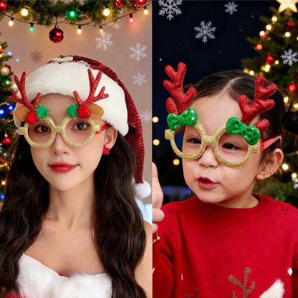 คริสต์มาสแฟนซี 3 แบบ: คริสต์มาสต้า, เขากวาง, ต้นคริสต์มาส | แว่นปาร์ตี้น่ารักสำหรับเด็กและผู้ใหญ่