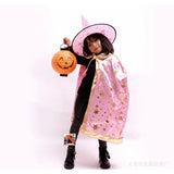 ผ้าคลุมแม่มดฮาโลวีนเด็ก ลายดาวสีทอง 3D พร้อมหมวก | ชุดคอสเพลย์แฟนซี ปาร์ตี้การแสดงสุดน่ารัก 6 สี