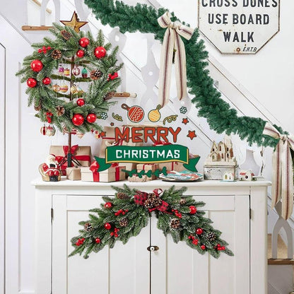 คริสต์มาสคริสต์มาส 50/70ซม. พวงดอกไม้ตกแต่งบ้าน แขวนประตูต้นคริสต์มาสของตกแต่งปีใหม่ Merry Christmas DIY ค้นหาห้อง/งานแต่ง christmas decor home สายรุ้งเทียม ปี…
