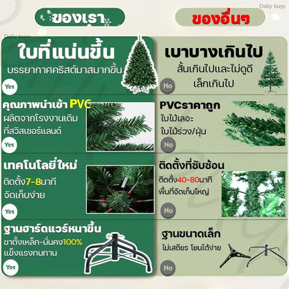 ต้นคริสต์มาสหิมะ ต้นสนคริสต์มาส พีวีซีคุณภาพสูง ตกแต่งลูกสน ผลไม้แดง กันน้ำ ทนทาน ต้นไม้ประดับ คริสต์มาส ปีใหม่ แต่งบ้าน X-mas 150/180/210 ซม ดอกไม้  ไฟ