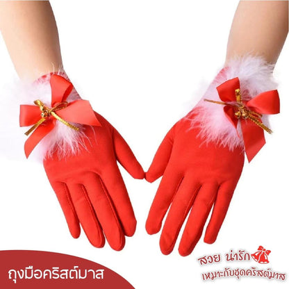 ชุดคริสต์มาสกับถุงน่อง สีแดง โบว์ ตาข่าย xmas ชุดแฟนซี ปาร์ตี้โรลเพลย์ ชุดคู่จัดส่งไม่บาดผิว พร้อมส่ง