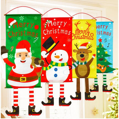 แบนนเนอร์ ตกแต่งคริสต์มาส 2026 แบบแขวน ลายซานตาครอส ถุงเท้า พวงมาลัย สโนว์แมน ของขวัญปีใหม่ ใช้ซ้ำได้ สำหรับคริสต์มาส ปีใหม่﻿