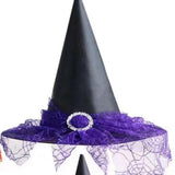 หมวกแม่มดฮาโลวีน ลายลูกไม้ ผ้าคลุมหน้าแฟนซี พร็อพแต่งตัวปาร์ตี้คอสเพลย์แม่มดสุดหลอน