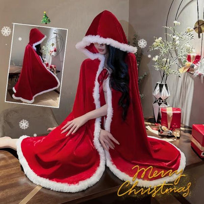 ชุดซานตาคลอส ผ้าคลุมคริสต์มาส แฟนซี เสื้อคลุมซานตี้ ผ้ากำมะหยี่แดง Xmas สำหรับเด็กผู้ใหญ่ แต่งตัวปาร์ตี้ ของขวัญ