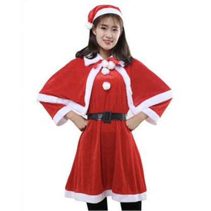 ชุดซานตี้ผู้ใหญ่สตรีชุดคริสต์มาสแฟนซีมัลติฟังก์ชั่นหมวก+ผ้าคลุมไหล่ในช่วงปาร์ตี้ X-mas พร้อมส่ง