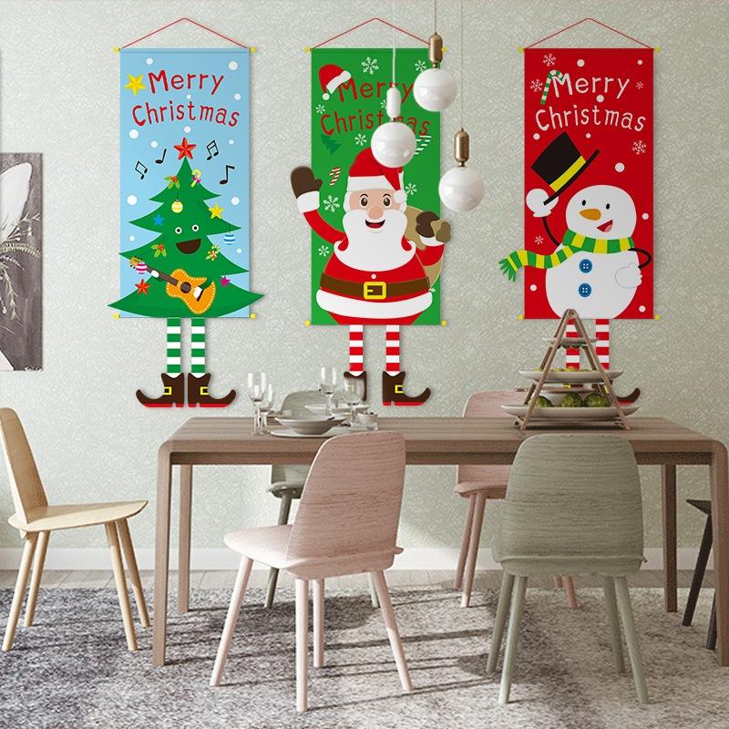แบนนเนอร์ ตกแต่งคริสต์มาส 2026 แบบแขวน ลายซานตาครอส ถุงเท้า พวงมาลัย สโนว์แมน ของขวัญปีใหม่ ใช้ซ้ำได้ สำหรับคริสต์มาส ปีใหม่﻿