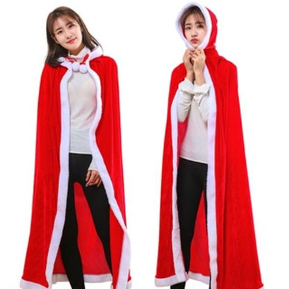 ชุดซานตาคลอส ผ้าคลุมคริสต์มาส แฟนซี เสื้อคลุมซานตี้ ผ้ากำมะหยี่แดง Xmas สำหรับเด็กผู้ใหญ่ แต่งตัวปาร์ตี้ ของขวัญ