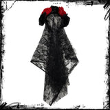 ที่คาดผมเจ้าสาวฮาโลวีน ดอกไม้ลูกไม้สีดำ ผ้าคลุมหน้าแฟชั่น คอสเพลย์โกธิค สำหรับปาร์ตี้แต่งหน้า