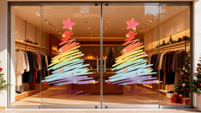 สติกเกอร์หน้าต่างคริสต์มาส,ขนาดใหญ่ที่ถอดออกได้สติ๊กเกอร์ติดผนังต้นคริสต์มาส,อุปกรณ์ปาร์ตี้กันน้ํา PVC สติกเกอร์ไฟฟ้าสถิต Offices