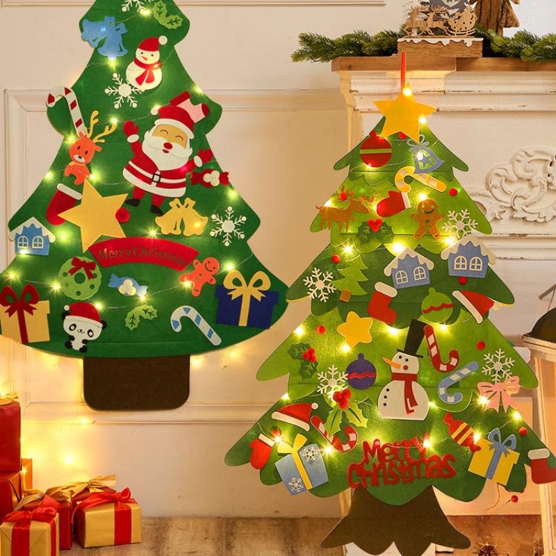 DIY เพดาน 3D นับถือหลาด Felt Christmas Tree ประเพณีพร้อมไฟ LED ของเล่นเด็ก ตกแต่งบ้าน ปีใหม่ของตกแต่งเทศกาลสุดน่ารักในเทียม ซานตาคลอส เป่าลมนักร้อง อักษรงานแต่ง