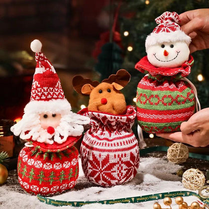 ถุงของขวัญคริสต์มาส ถักซานตา ลายเกล็ดหิมะ กวาง ซานต้า กระเป๋าแอปเปิ้ล ถุงขนม ตกแต่งคริสต์มาส ปีใหม่ ของขวัญน่ารัก สไตล์โฮมเดคอร์