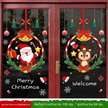 สติ๊กเกอร์คริสต์มาส 2026 แบบกันน้ำ PVC ลายซานต้ากวางเรนเดียร์ไฟประดับสำหรับตกแต่งบ้านประตูยึดง่ายงานปาร์ตี้ปีใหม่ของเทียมเทียม
