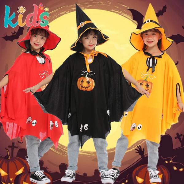 Cute Halloween Pumpkin Cloak for Kids  Witch Costume Cape Fancy Dress Up for Party School Events