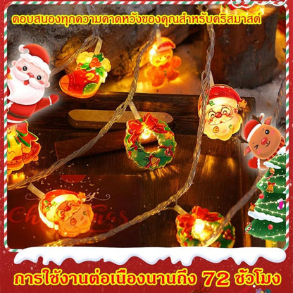 ไฟคริสต์มาส LED 10 ดวง 1.5M ไฟตกแต่งซานตาคลอส ต้นคริสต์มาส ตุ๊กตาหิมะ ไฟประดับบ้านงานปาร์ตี้ ไฟพวงมาลัยใช้ถ่านสำหรับเทศกาล