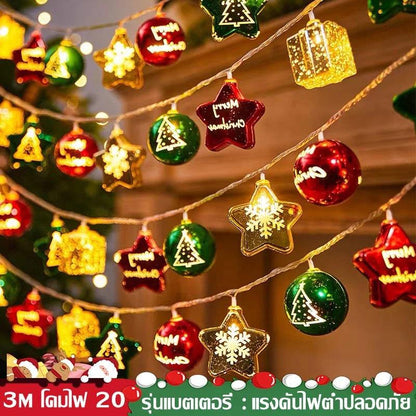 ไฟคริสต์มาส LED 10 ดวง 1.5M ไฟตกแต่งซานตาคลอส ต้นคริสต์มาส ตุ๊กตาหิมะ ไฟประดับบ้านงานปาร์ตี้ ไฟพวงมาลัยใช้ถ่านสำหรับเทศกาล