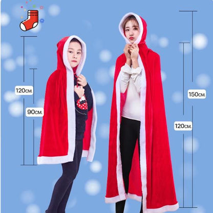 ชุดซานตาคลอส ผ้าคลุมคริสต์มาส แฟนซี เสื้อคลุมซานตี้ ผ้ากำมะหยี่แดง Xmas สำหรับเด็กผู้ใหญ่ แต่งตัวปาร์ตี้ ของขวัญ