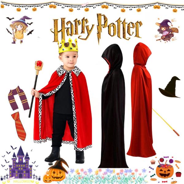 ผ้าคลุมเจ้าชายกำมะหยี่สีแดง  พร้อมมงกุฎ ชุดแฟนซีเด็ก ชุดคอสเพลย์ราชา สำหรับปาร์ตี้ฮาโลวีนและคริสต์มาส